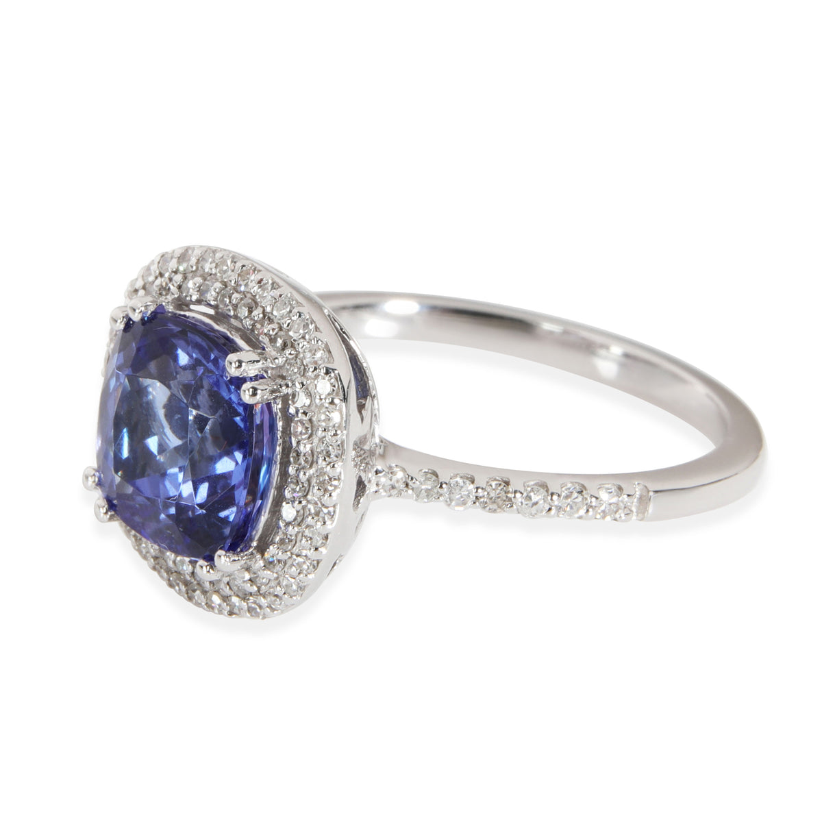 Effy Double Halo Tanzanite & Diamond Ring in 14K White Gold 0.29 CTW