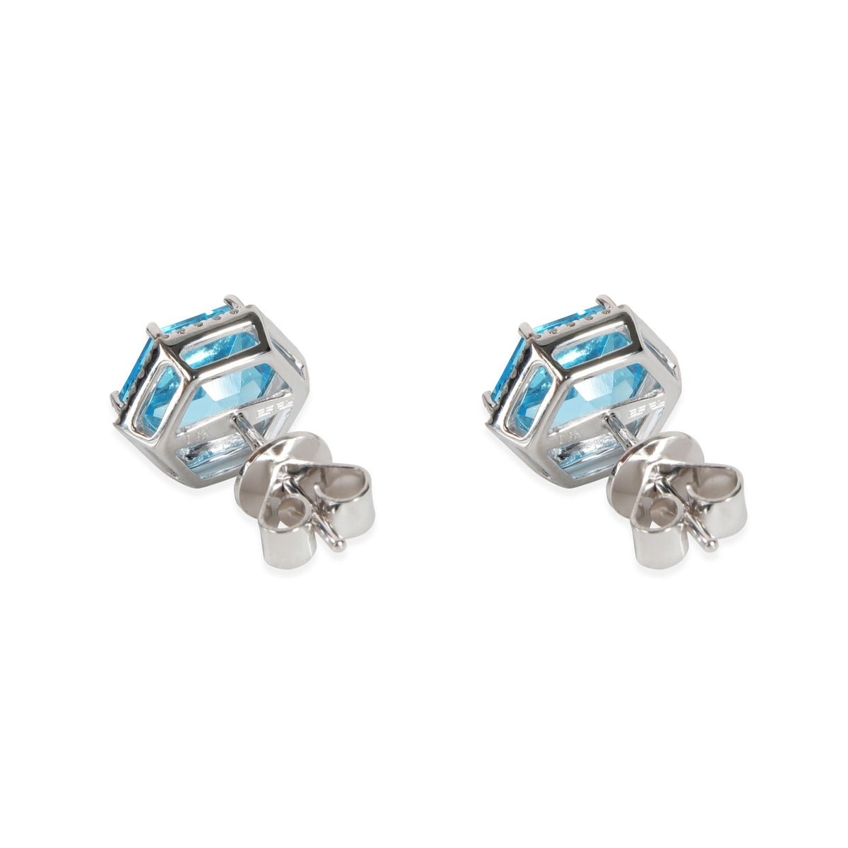 Effy Hexagon Blue Topaz Diamond Earring in 14K White Gold Blue 0.16 CTW