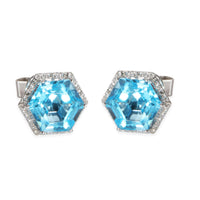 Effy Hexagon Blue Topaz Diamond Earring in 14K White Gold Blue 0.16 CTW