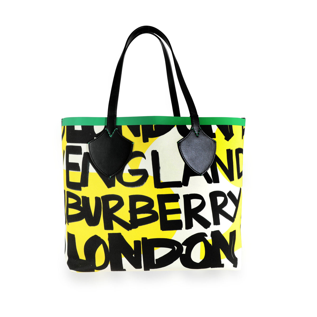 Burberry Black & Green Graffiti Print Canvas Reversible Giant Tote Bag