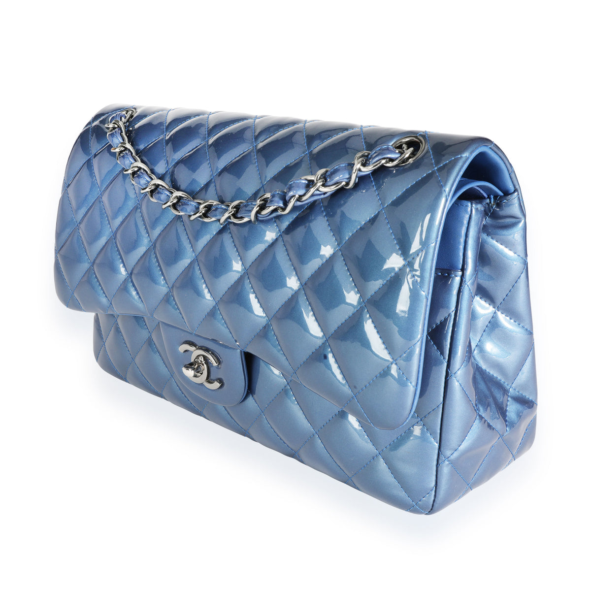 Chanel Iridescent Blue Quilted Lambskin Classic Double Flap Medium