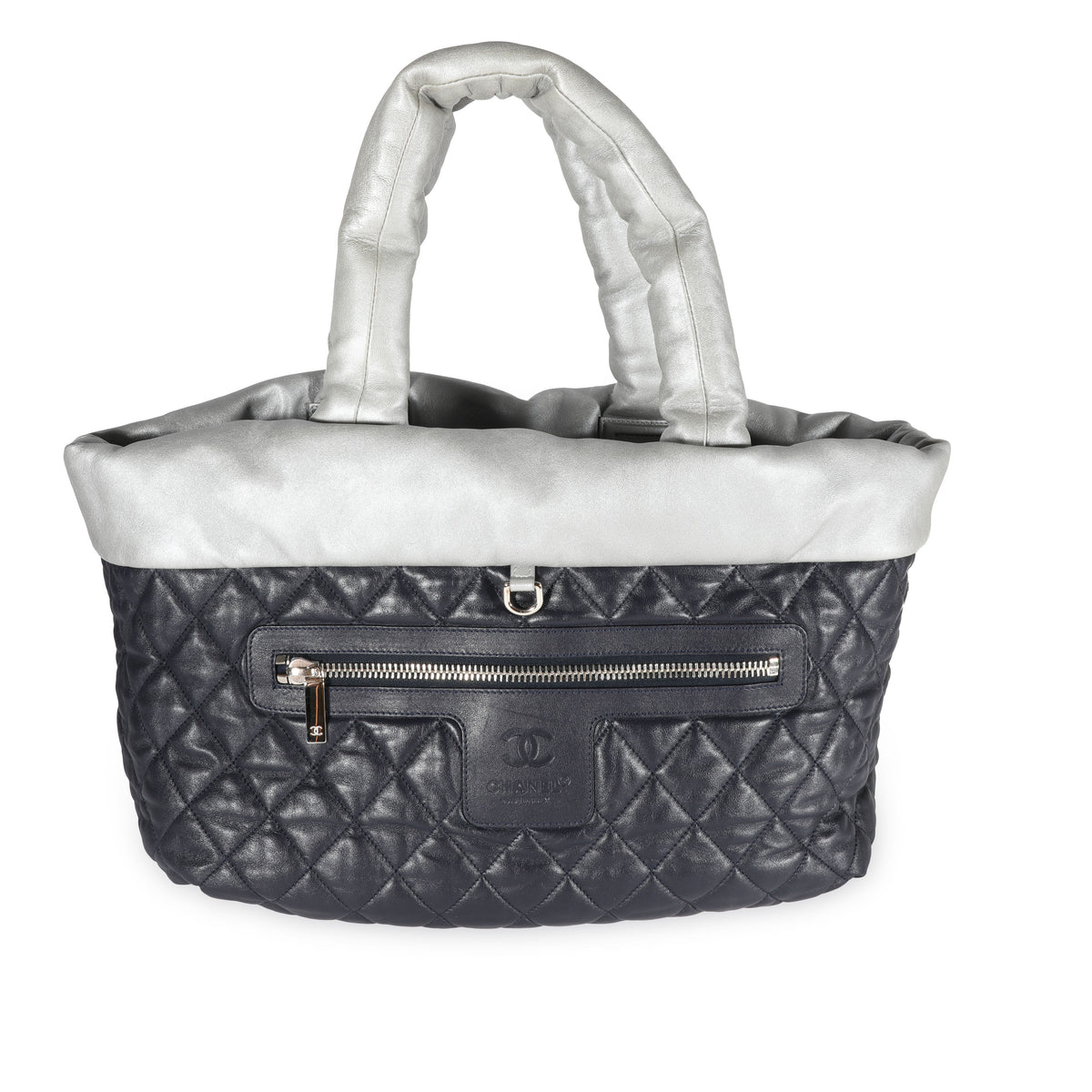 Chanel Silver & Navy Quilted Leather Coco Cocoon Reversible Tote