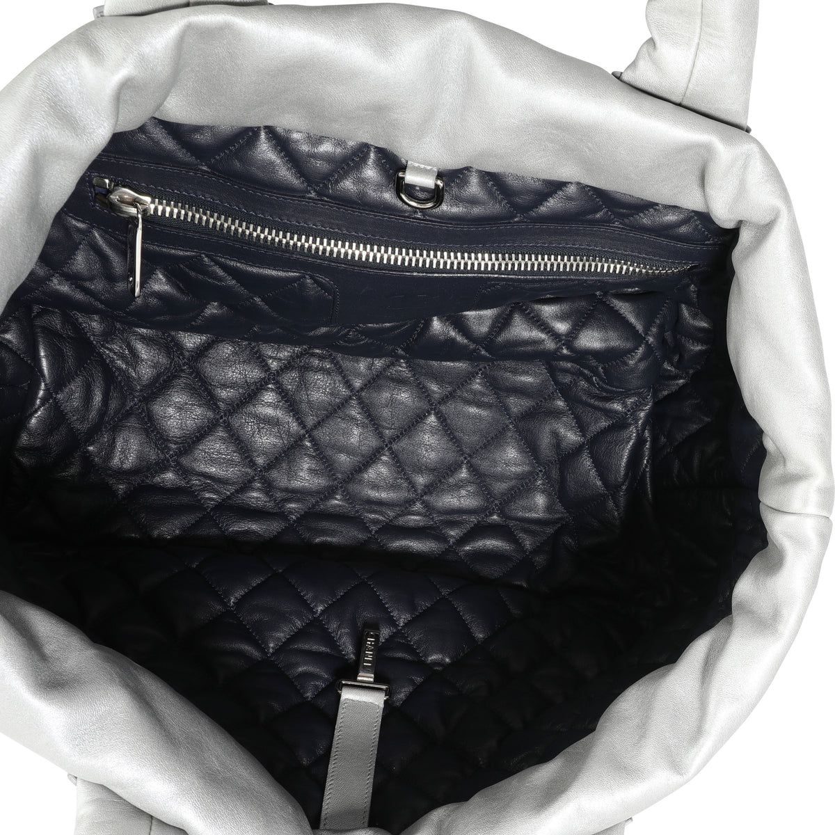 Chanel Silver & Navy Quilted Leather Coco Cocoon Reversible Tote