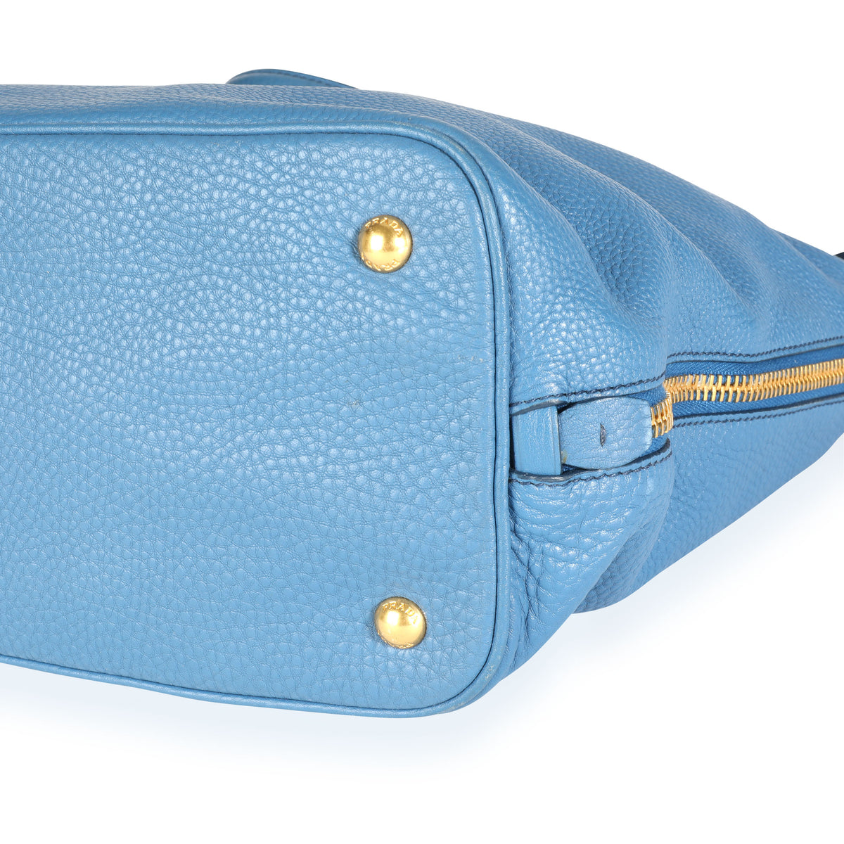 Prada Blue Vitello Daino Calfskin Leather Large Side Zip Convertible Tote