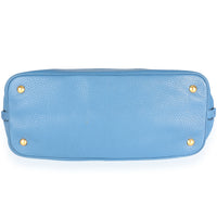 Prada Blue Vitello Daino Calfskin Leather Large Side Zip Convertible Tote