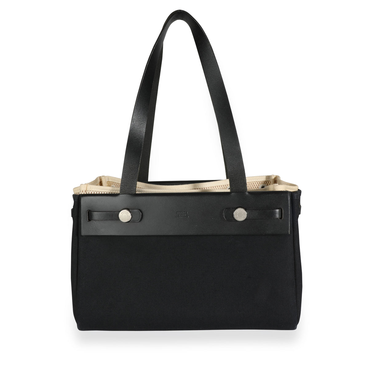 Hermès Black Canvas & Vache Hunter Leather 2-in-1 Herbag Cabas Tote PHW