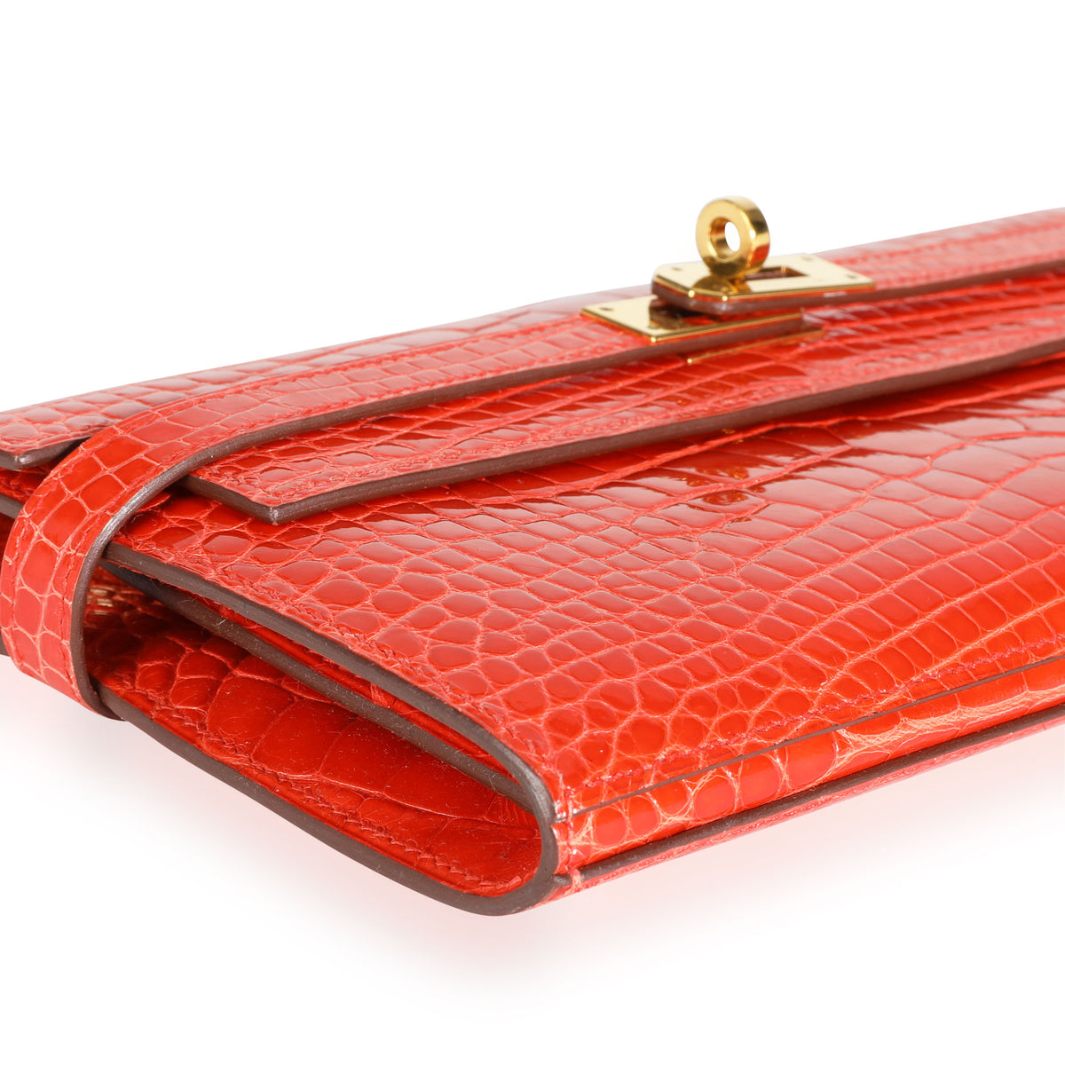 Hermès Tangerine Shiny Alligator Classic Kelly Wallet GHW