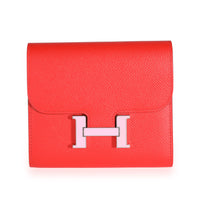 Hermès Rouge De Coeur Epsom & Rose Sakura Enamel Compact Constance Wallet PHW