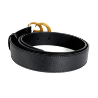 Gucci Black Leather & Brass Double G Belt