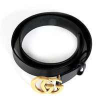 Gucci Black Leather & Brass Double G Belt