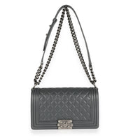 Chanel Gray Quilted Calfskin Leather Old Medium Boy Bag