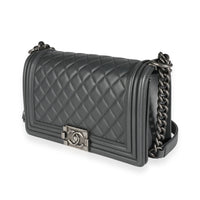 Chanel Gray Quilted Calfskin Leather Old Medium Boy Bag