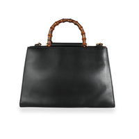 Gucci Black Leather Bamboo Medium Nymphaea Top Handle Bag with Web Strap