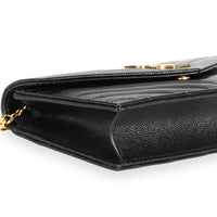 Saint Laurent Black Chevron Quilted Grain De Poudre Envelope Chain Wallet