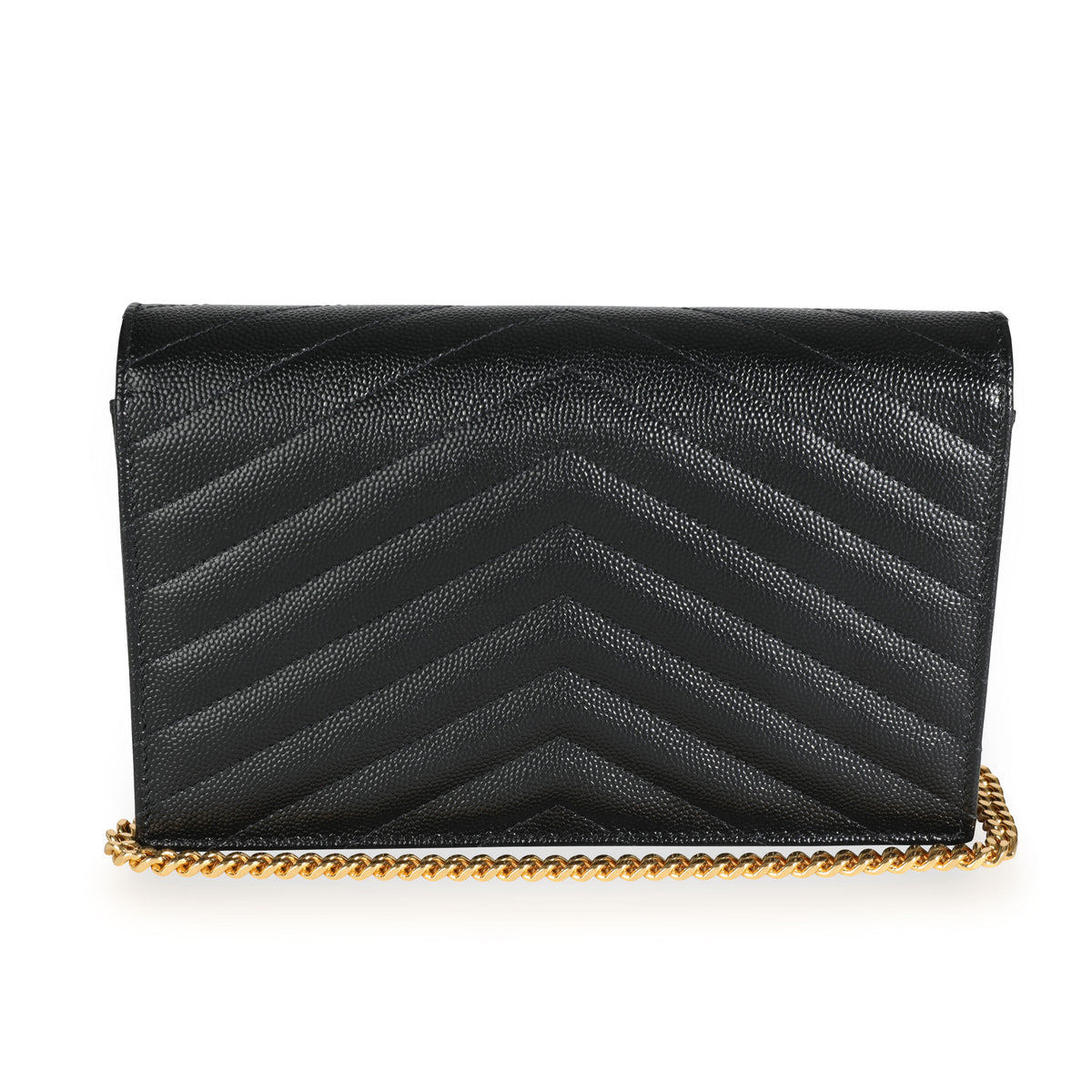 Saint Laurent Black Chevron Quilted Grain De Poudre Envelope Chain Wallet