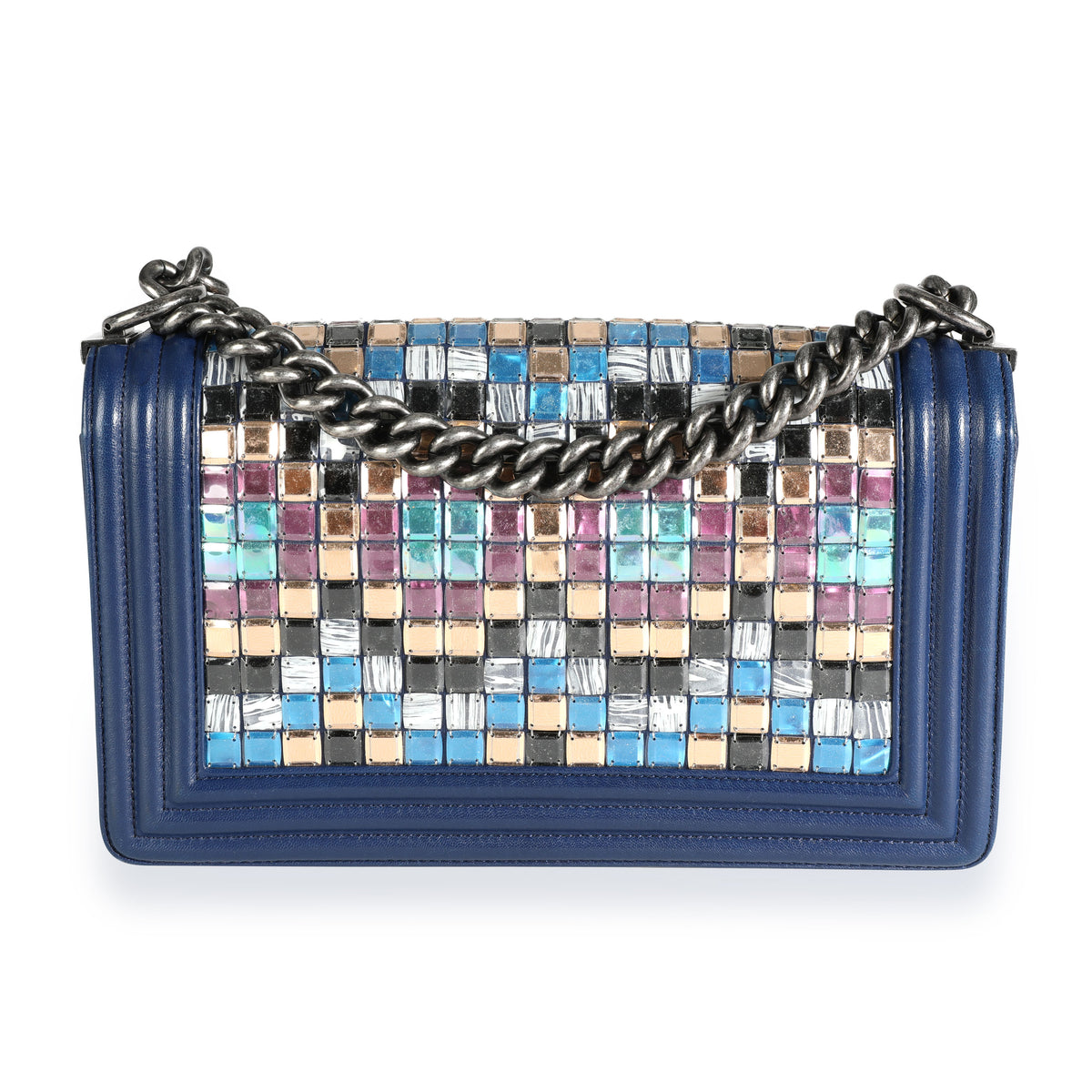 Chanel Limited Edition Navy Blue Leather & Mosaic Medium Boy Bag, myGemma