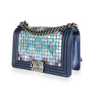 Chanel Limited Edition Navy Blue Leather & Mosaic Medium Boy Bag