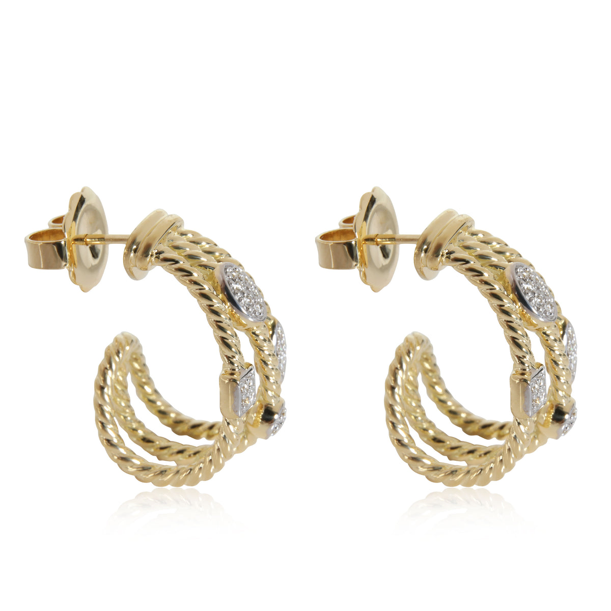 David Yurman Confetti Diamond Hoop Earrings in 18K Yellow Gold 0.15 Ctw