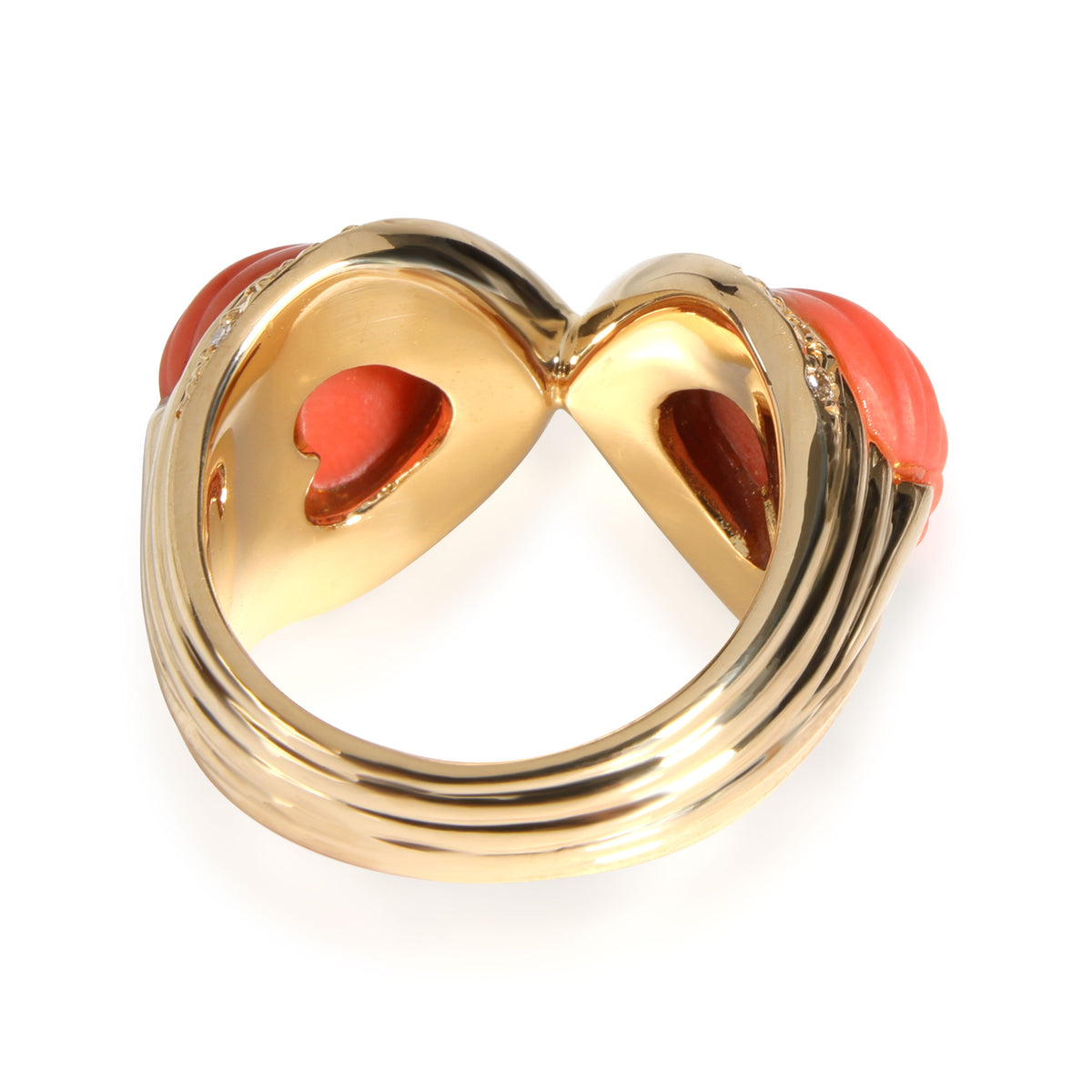 Coral Diamond Shell Ring in 18k Yellow Gold 0.28 CTW