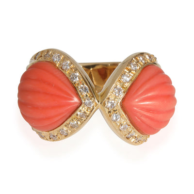 Coral Diamond Shell Ring in 18k Yellow Gold 0.28 CTW