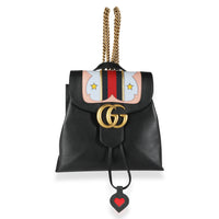 Gucci Black Calfskin Web GG Marmont Flap Chain Backpack