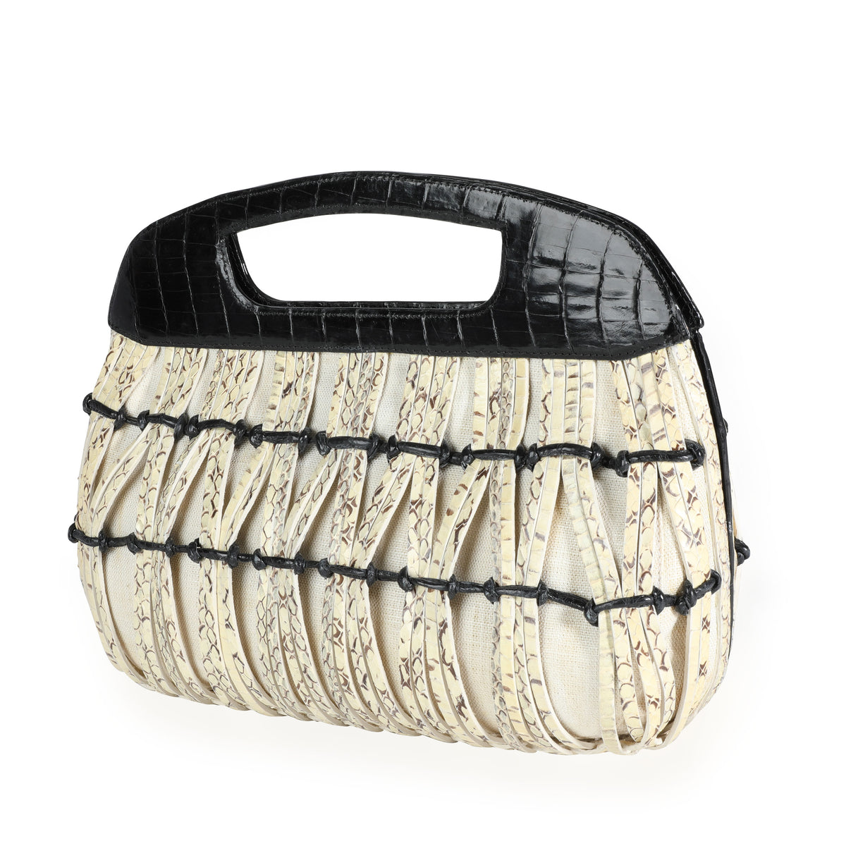 Nancy Gonzalez Black Croc & Python Woven Top Handle Bag