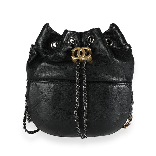 CHANEL Lambskin Quilted Small Chain Bucket Bag Black 230750