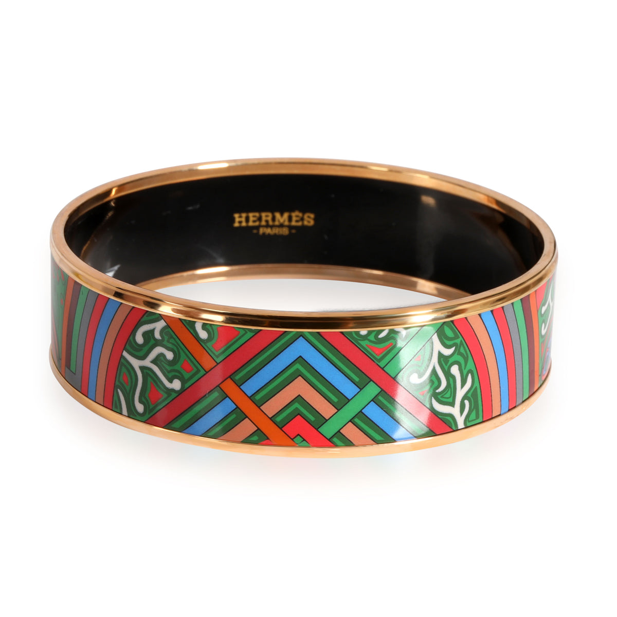 Hermès Du Vent L Folk Rose Gold Plated Painted Enamel Bangle