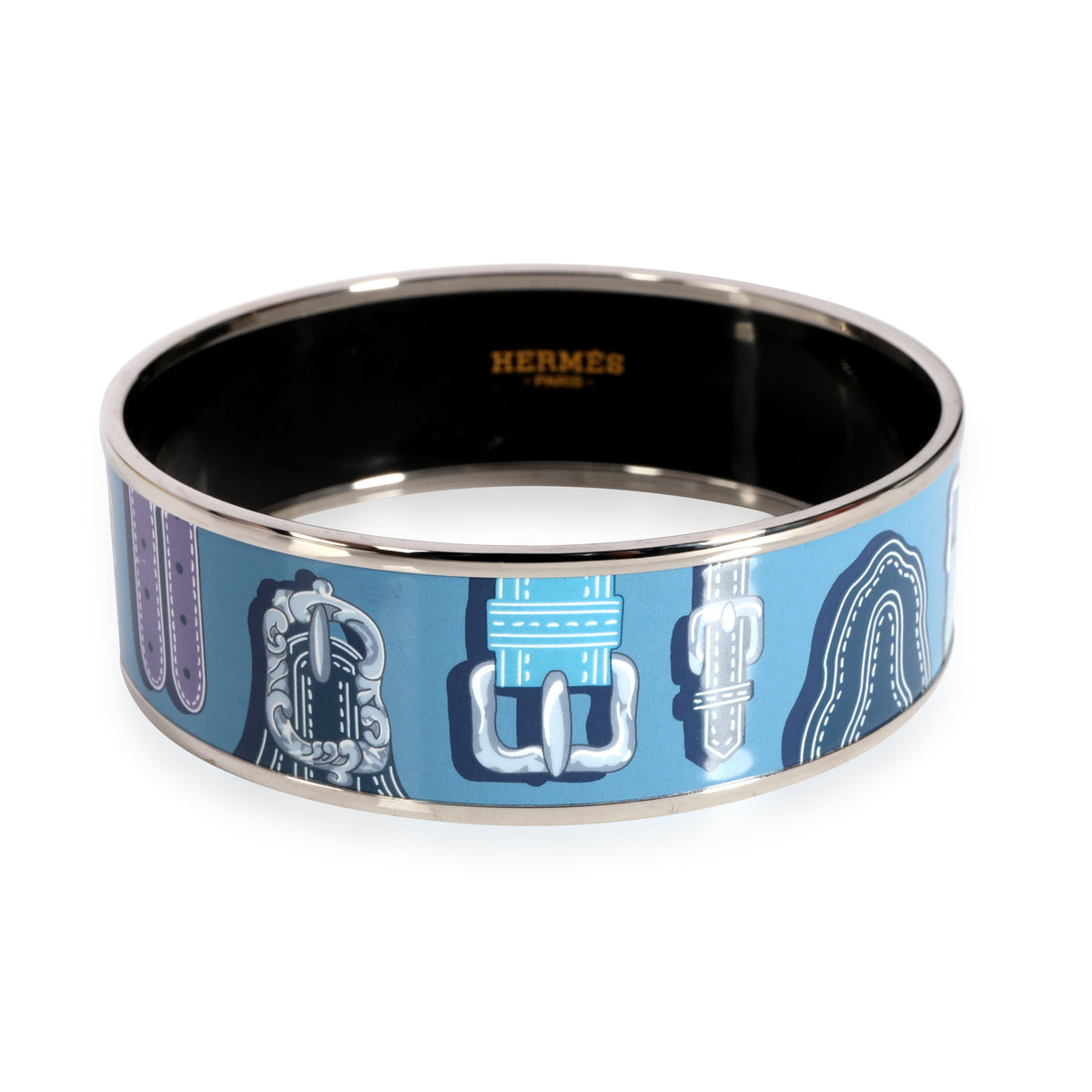 Hermès Belt L Encre Palladium Plated Painted Enamel Bangle