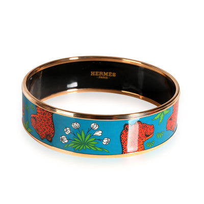 Hermès  Leopards L Folk Rose Gold Plated Painted Enamel Bangle