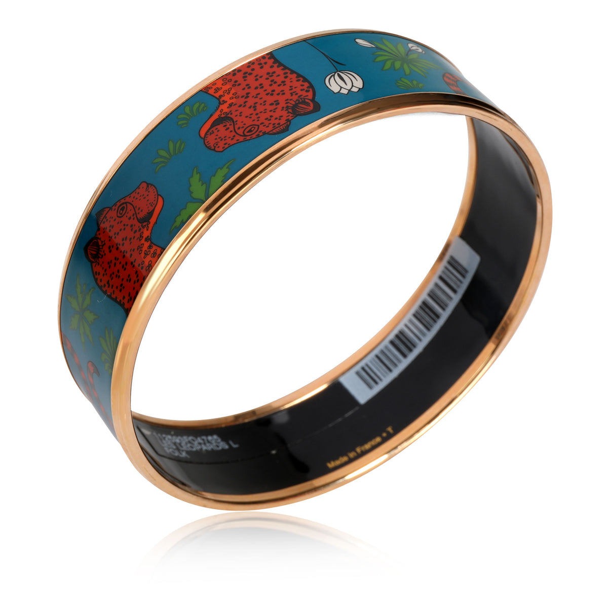 Hermès  Leopards L Folk Rose Gold Plated Painted Enamel Bangle