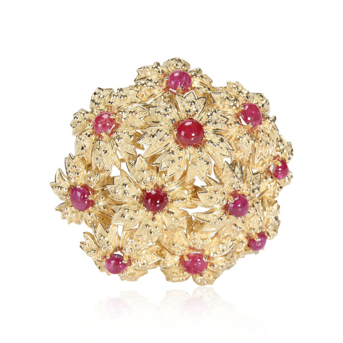 Tiffany & Co. Vintage Floral Cluster Ruby Brooch in 18K Yellow Gold