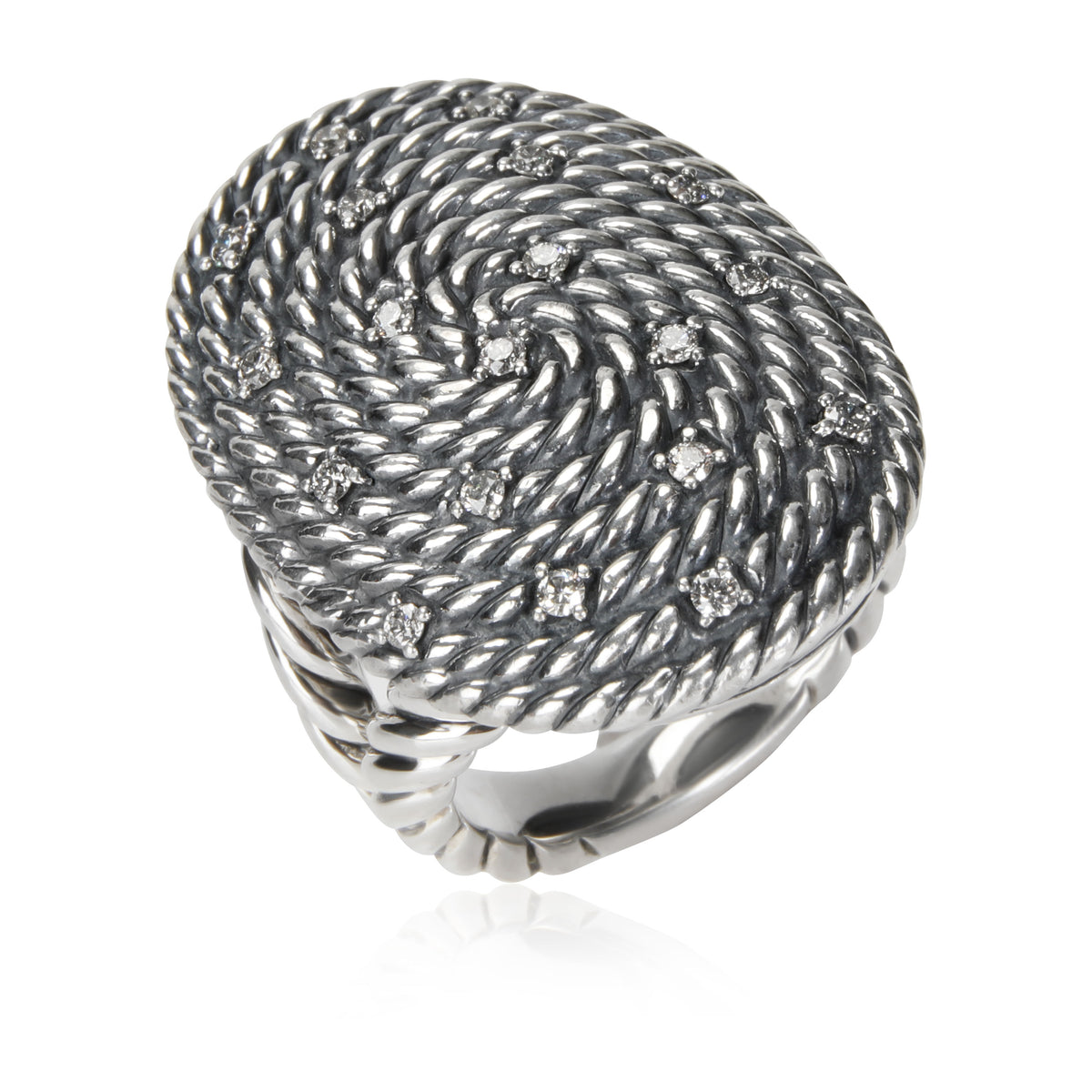 David Yurman Midnight Melange Cable Diamond Ring in  Sterling Silver 0.25 CTW