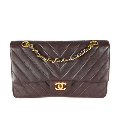 Chanel Brown Lambskin Chevron Quilted Medium Classic Double Flap Bag