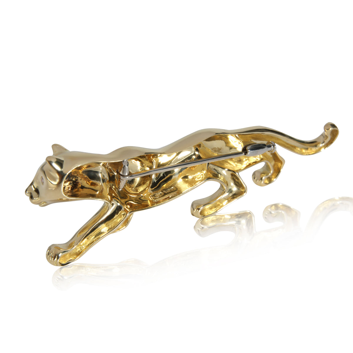 Roberto Legnazzi Panther Diamond Brooch in 18K Yellow Gold 0.02 CTW