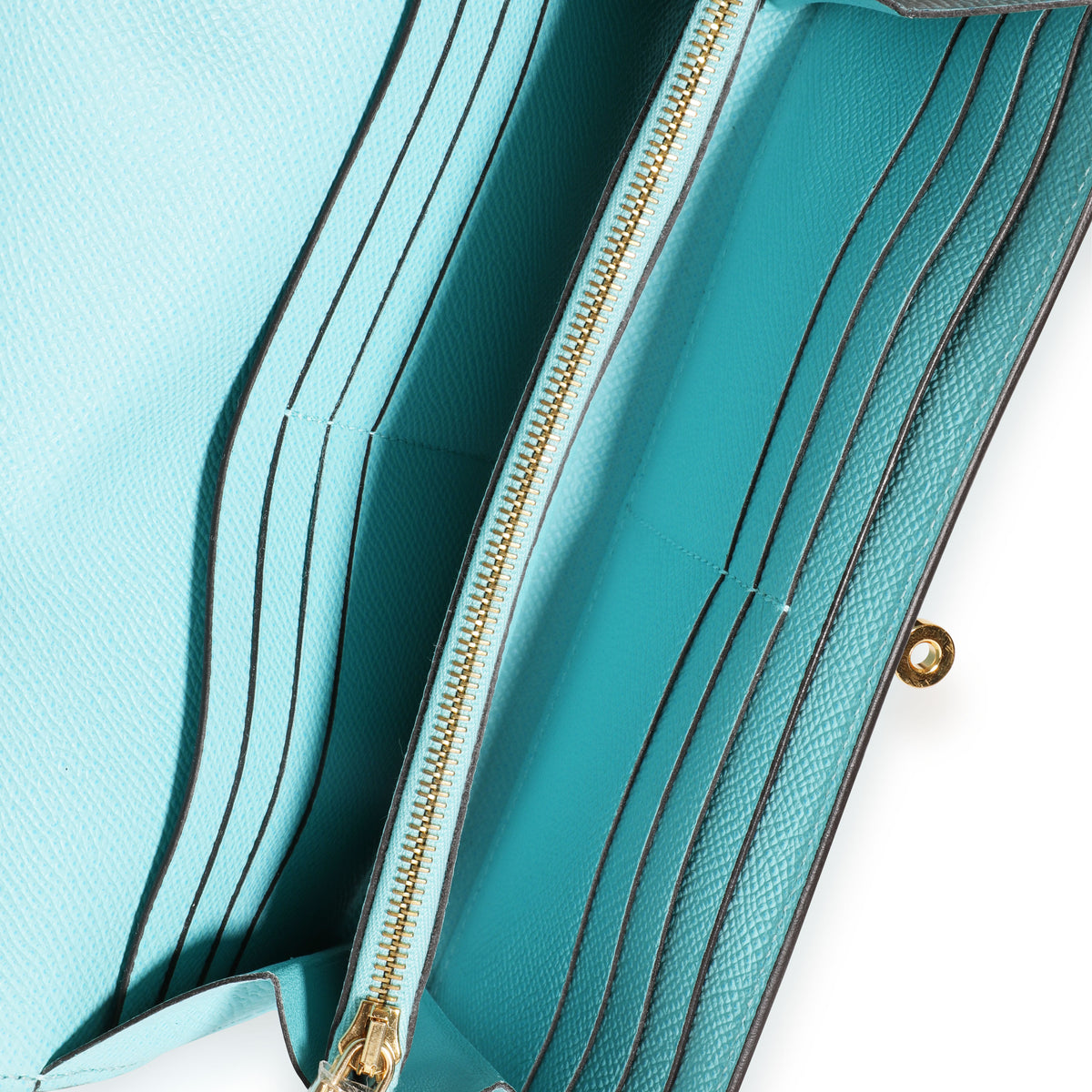 Hermès Bleu Atoll Epsom Classic Kelly Wallet GHW