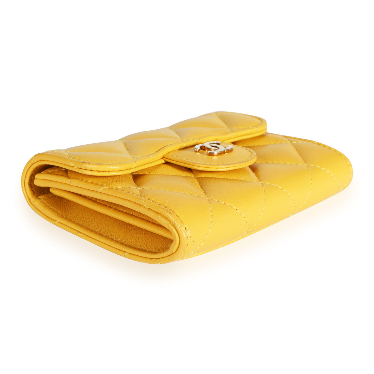 Yellow Metallic Quilted Lambskin Long Flap Wallet