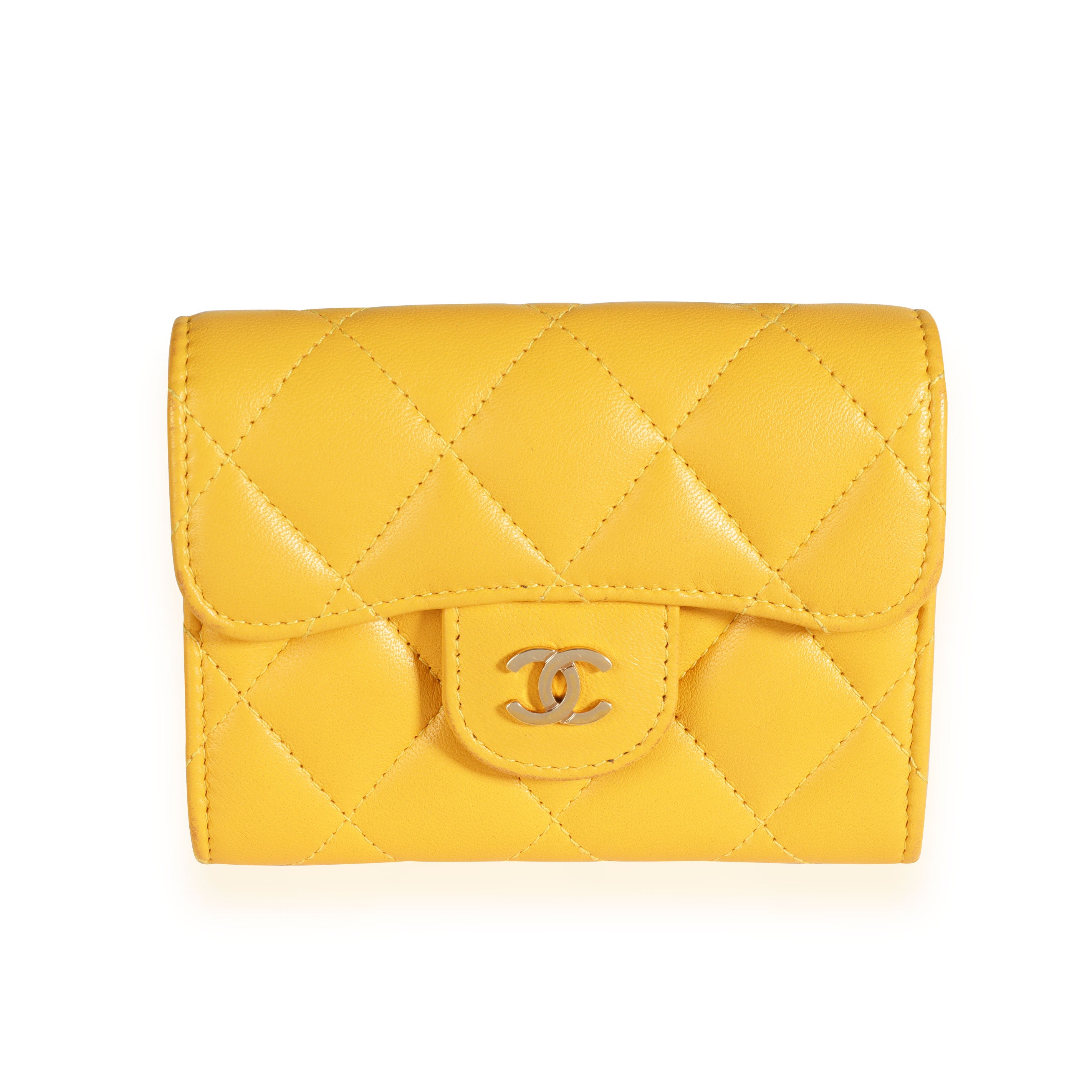 Chanel Yellow Quilted Lambskin Card Holder Wallet, myGemma, NZ