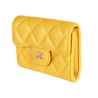 CHANEL Caviar Quilted Flap Card Holder Wallet Yellow 1281478
