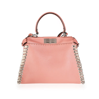 Fendi Pink Calfskin & Python Whipstitch Medium Selleria Peekaboo Tote