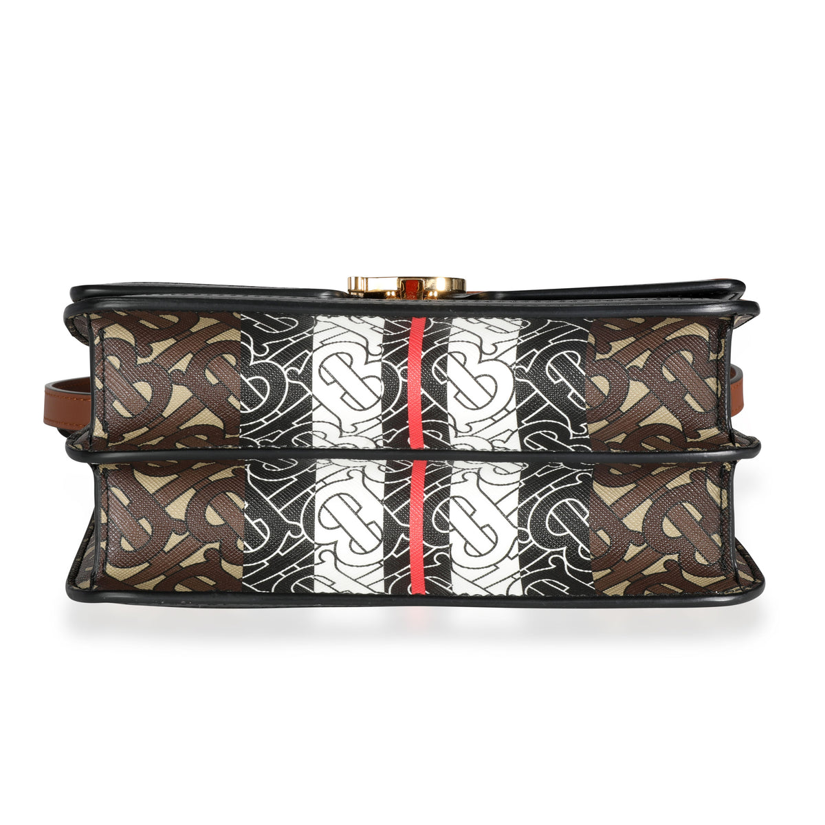 Burberry Monogram Stripe E-canvas & Leather Belt In Bridle Brown