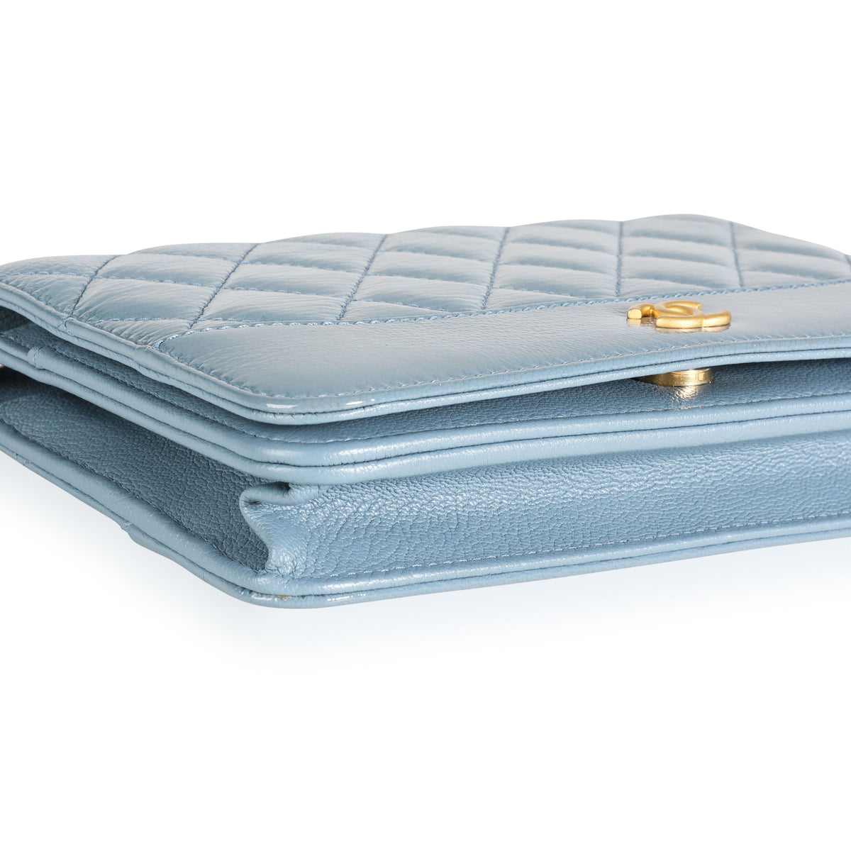 Chanel Blue Quilted Ombré Patent & Aged Calfskin Gabrielle Wallet