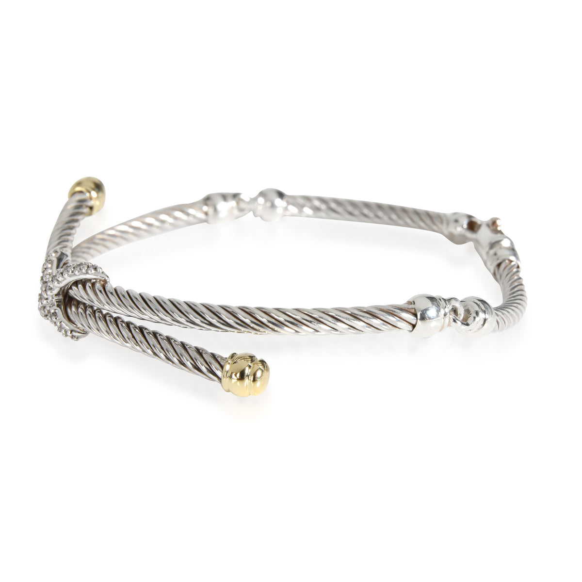 David Yurman Cable X Diamond Bangle in 18K Yellow Gold/Sterling Silver 0.2 CTW