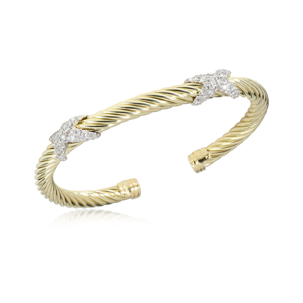 David Yurman X Cable Diamond Bracelet in 14K Yellow Gold 0.3 CTW