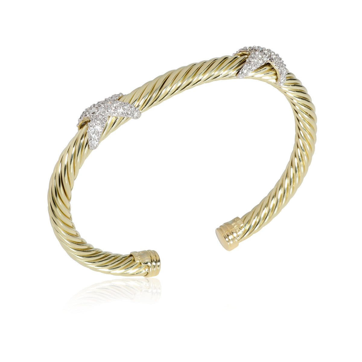 David Yurman X Cable Diamond Bracelet in 14K Yellow Gold 0.3 CTW