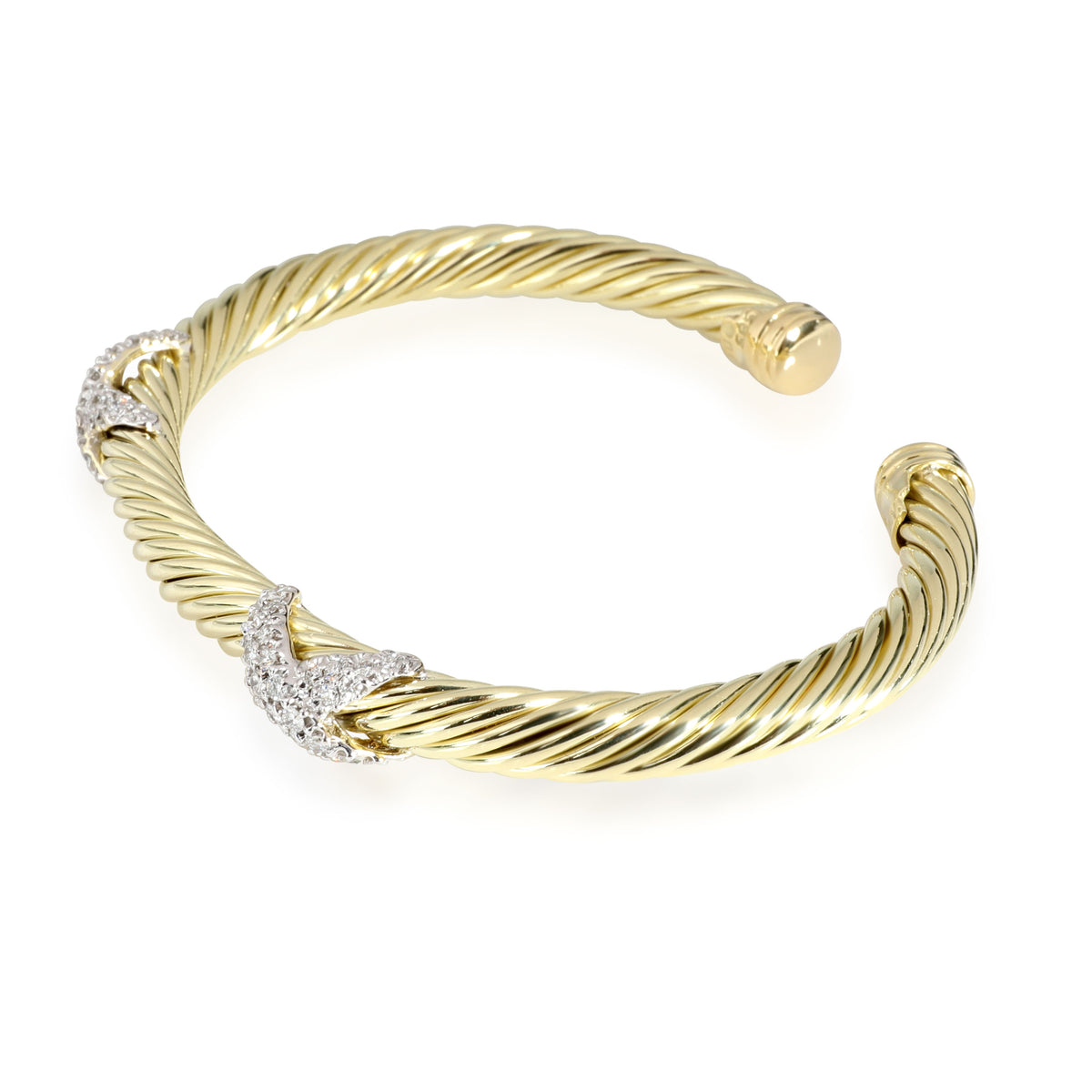 David Yurman X Cable Diamond Bracelet in 14K Yellow Gold 0.3 CTW