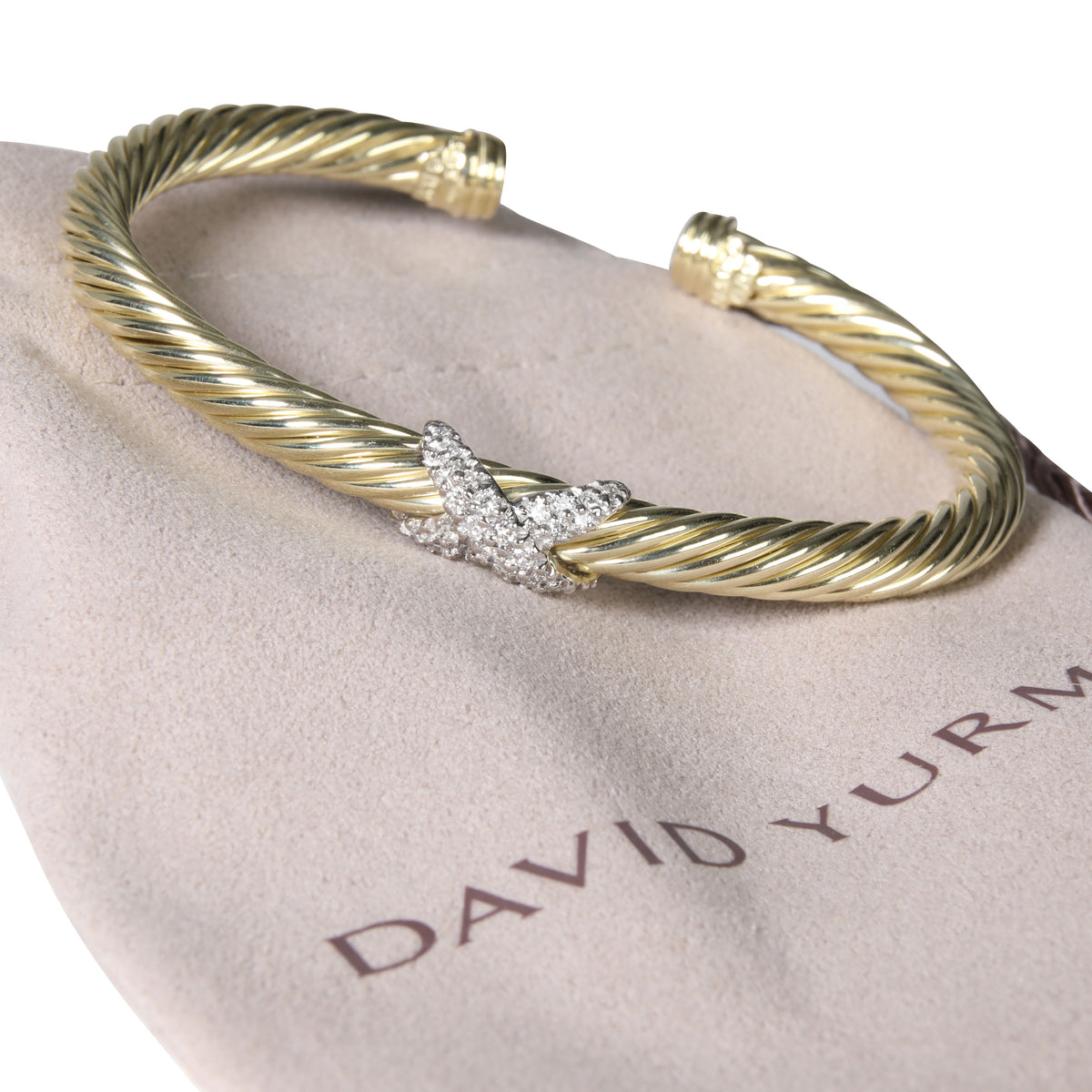 David Yurman Cable Diamond X Bracelet in 14K Yellow Gold 0.25 CTW