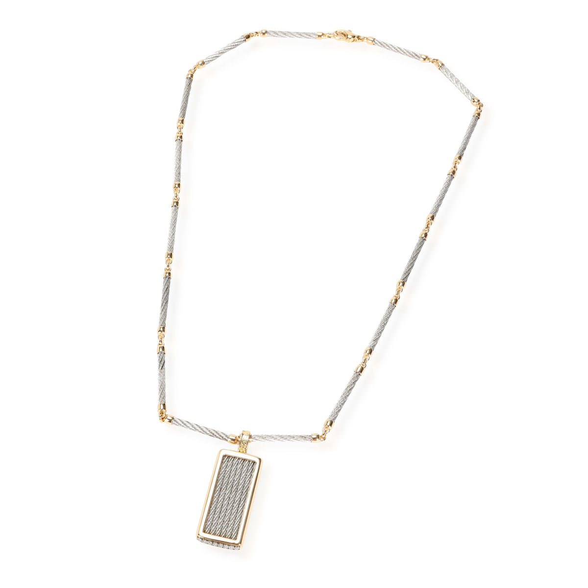 Fred Force 10 Dog Tag Necklace on Articulated Chain in 18K Yellow Gold & Steel