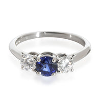Tiffany & Co. Three Stone Sapphire Diamond Ring in  Platinum Blue 0.5 CTW