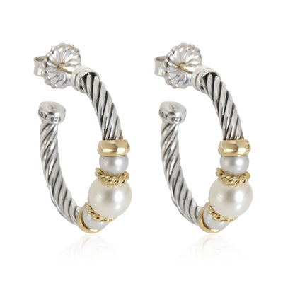 David Yurman Cable Pearl Hoop Earring in 18K Yellow Gold/Sterling Silver